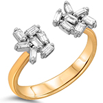 انگشتر الماس تراش باگت جدید لاکچری زنانه و طلا زرد 18 عیار طرح دو طرفه مدل: wrdf21719