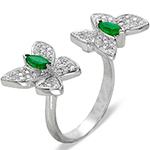 انگشتر زنانه طلای سفید با نگین زمرد و الماس تراش برلیان طرح پروانه:مدل rgf1583