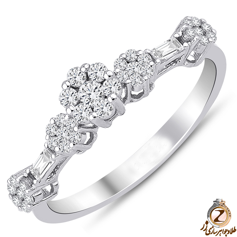 خرید انواع مدل حلقه فلاور 5 تایی نامزدی جدید طلا سفید جواهر زنانه با نگین الماس تراش برلیان با قیمت آنلاین در سایت زر