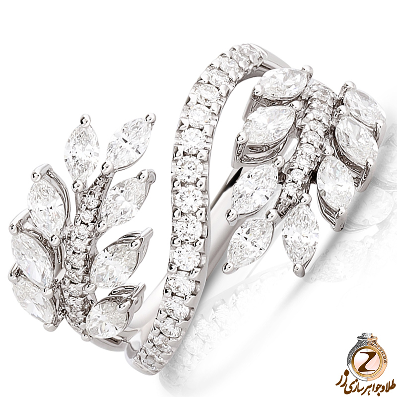 خرید انگشتر و حلقه مارکیز و برلیان جواهر زنانه با طلا سفید 18 عیار طرح خاص و لاکچری به همراه قیمت در سایت زر
