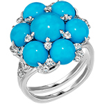 انگشتر فیروزه زنانه طلا و جواهر طرح گل نگین برلیان و طلای سفید 18 عیار لاکچری و مدرن مدل: rgf19002