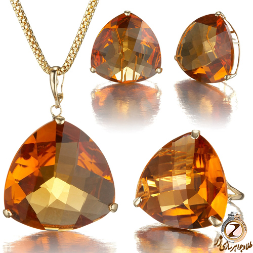 خرید نیم ست سیترین طلا زرد زنانه 18 عیار طرح شیک و مینیمال - سایت زر