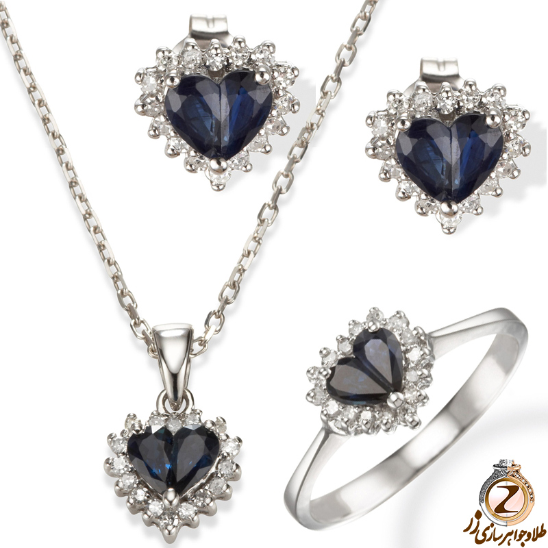 نیم ست گوشواره و آویز طلا با نگین برلیان و یاقوت طرح قلب - خرید در سایت زر
