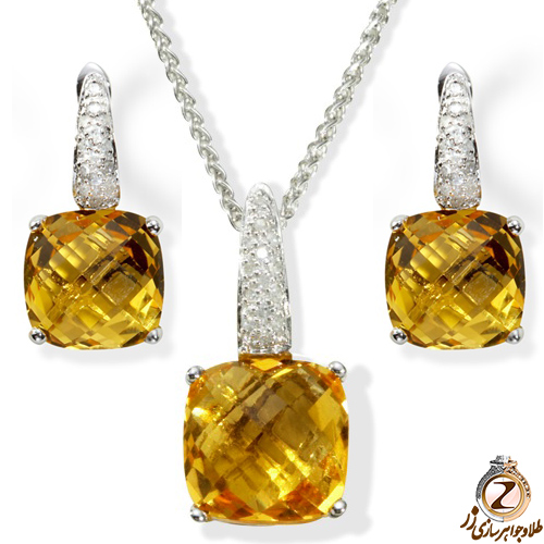 نیم ست گوشواره و آویز طلا با نگین برلیان و سیترین مدل: hsdf1218