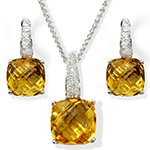 نیم ست گوشواره و آویز طلا و جواهر زنانه با نگین برلیان و سیترین مدل: hsdf1218