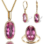 نیم ست گوشواره و آویز طلای رز گلد با نگین برلیان و تورمالین مدل: hsdf1219