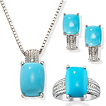 نیم ست جواهر زنانه سه تکه انگشتر، آویز و گوشواره با نگین فیروزه و برلیان مدل: hsdf1232