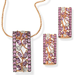 نیم ست طرح گل آویز و گوشواره زنانه جواهر با نگین برلیان و آمیتیست مدل: hsdf1235