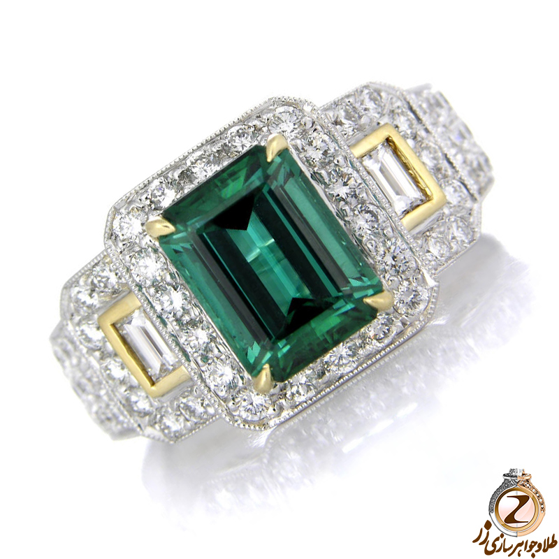 خرید و قیمت انگشتر اعیانی زنانه طلا و جواهر زمرد و الماس تراش برلیان و باگت - سایت زر