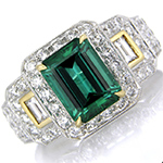 انگشتر اعیانی زنانه طلا و جواهر زمرد و الماس تراش برلیان و باگت: مدل rgf1331