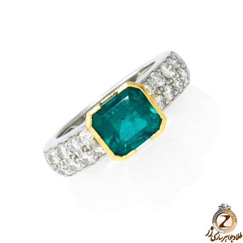 عکس مدل انگشتر جواهر زنانه زمرد و الماس تراش برلیان