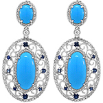 گوشواره فیروزه طلای سفید جدید و الماس تراش برلیان و یاقوت کبود مدل : edf1578