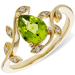 انگشتر طلا زنانه جدید زرد 18 عیار و جواهر برلیان و زبرجد طرح برگ مدل: rgf19006