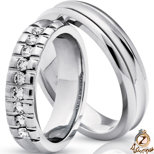 حلقه ست عروسی طلای سفید با نگین برلیان مدل: srd1134