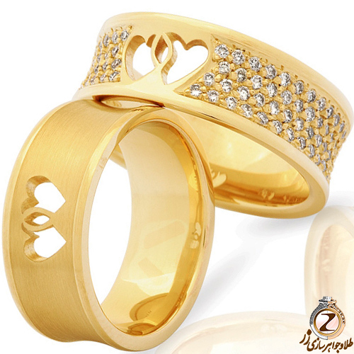 حلقه ست عروسی طلای زرد با نگین برلیان طرح قلب مدل: srd1145