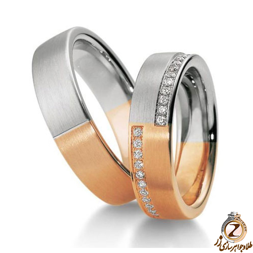 ست حلقه عروسی طلای رنگی و سفید با نگین برلیان مدل: srd1165