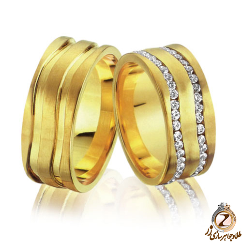 ست حلقه ازدواج طلا زرد با نگین الماس تراش برلیان مدل: srd1203