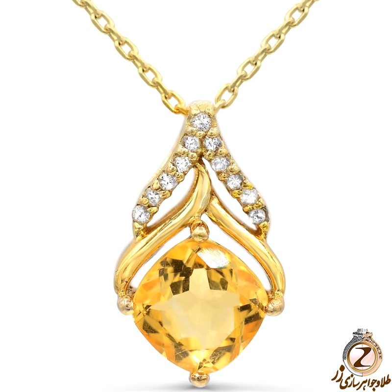 خرید و قیمت آنلاین پلاک و آویز گردنبند جدید زنانه سیترین و الماس تراش برلیان طرح مینمال کلاسیک - سایت زر