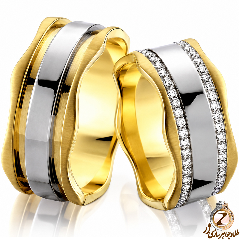 ست حلقه عروسی طلای زرد و سفید با نگین برلیان مدل: srd1161