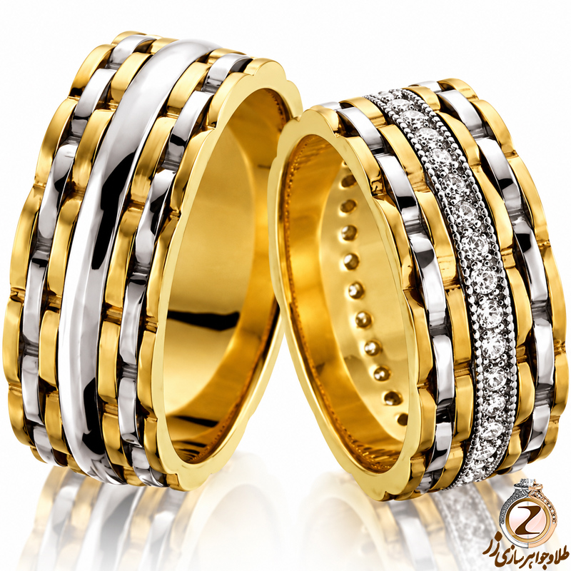 ست حلقه عروسی طلای زرد و سفید با نگین برلیان مدل: srd1166