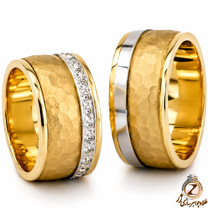 ست حلقه ازدواج طلای زرد مات و براق با نگین برلیان مدل: srd1171