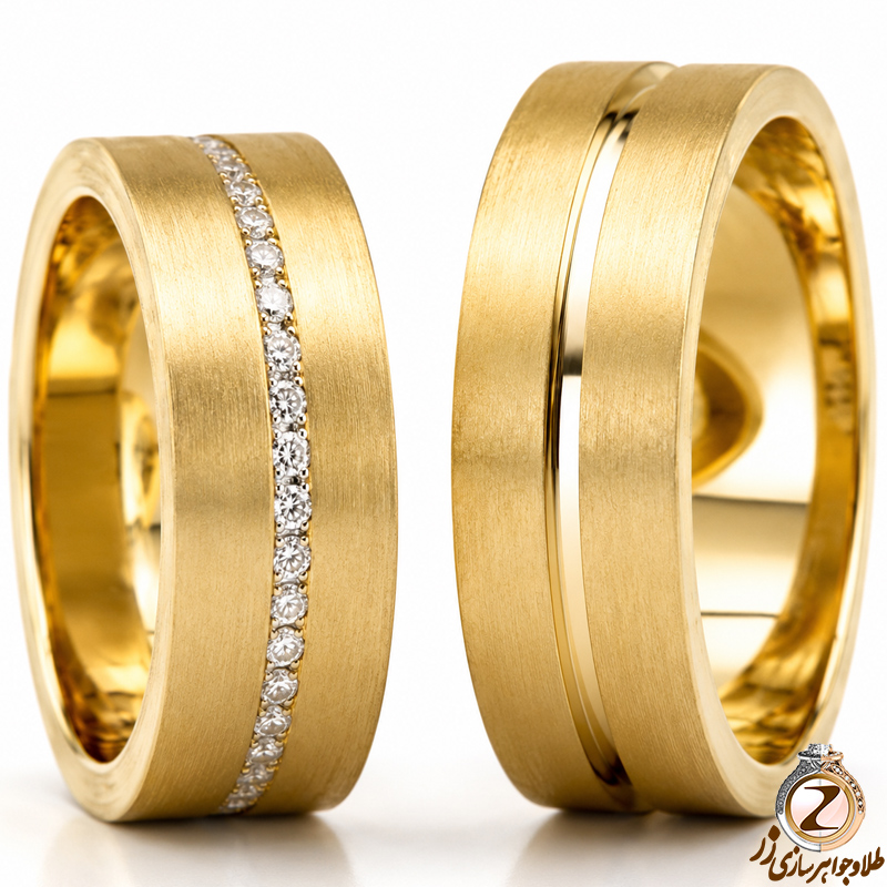 ست حلقه ازدواج طلای زرد با نگین برلیان مدل: srd1172