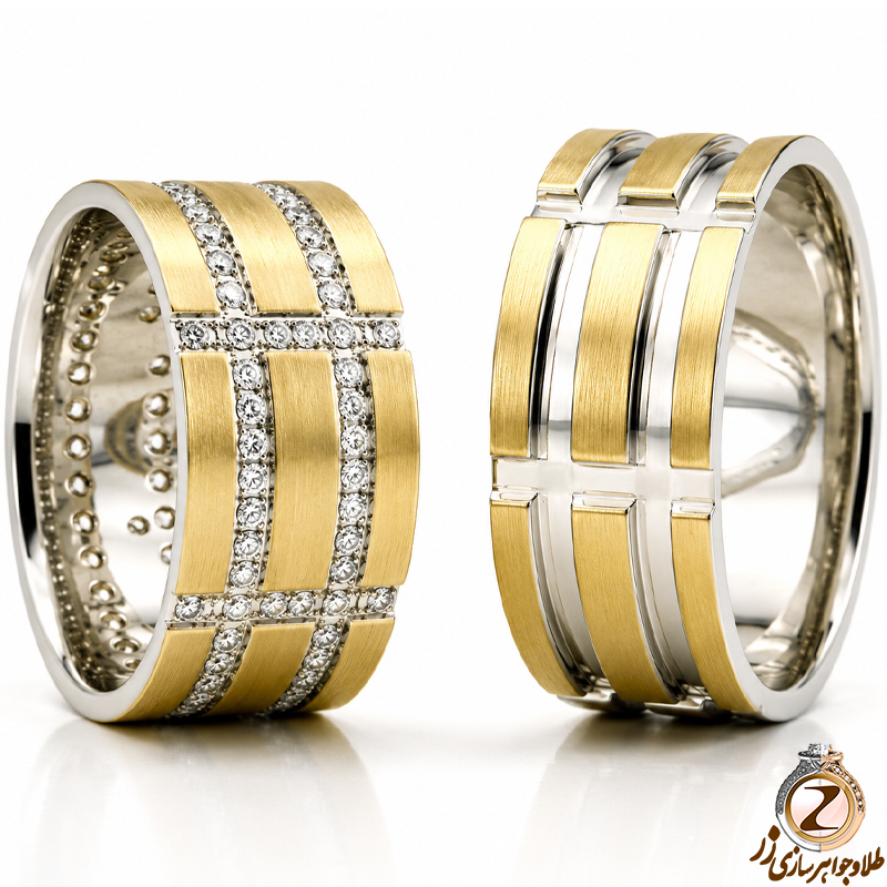 ست حلقه ازدواج طلای زرد با نگین برلیان مدل: srd1177
