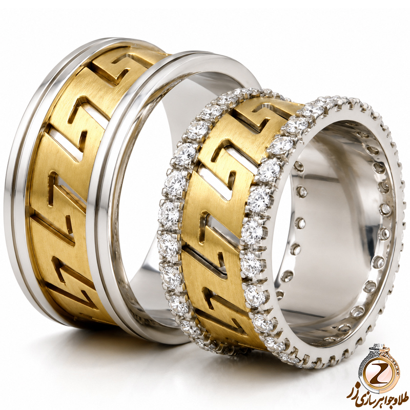 ست حلقه ازدواج طلای زرد و سفید با نگین برلیان مدل: srd1178
