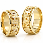 ست حلقه ازدواج طلا زرد با نگین برلیان طرح اسم عروس و داماد مدل: srd1182 