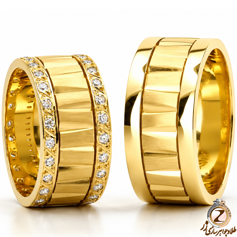 ست حلقه ازدواج طلا زرد با نگین الماس تراش برلیان مدل: srd1193