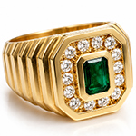 انگشتر طلا زرد مردانه با نگین زمرد کلمبیا و برلیان: مدل rgm12083