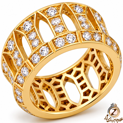 انگشتر جواهر زنانه طلا زرد با نگین الماس تراش برلیان 