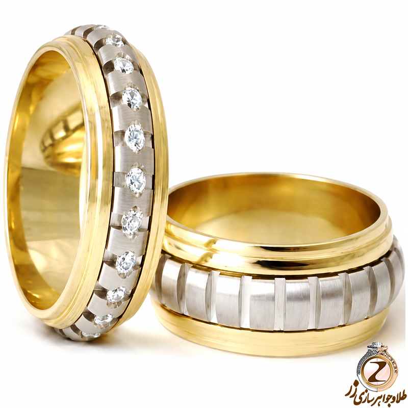 حلقه ست ازدواج طلا با نگین الماس تراش برلیان مدل: srd1205