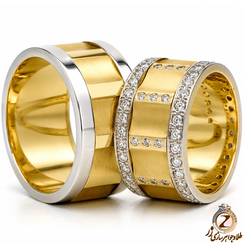 حلقه ست عروسی طلا با نگین الماس تراش برلیان مدل: srd1217
