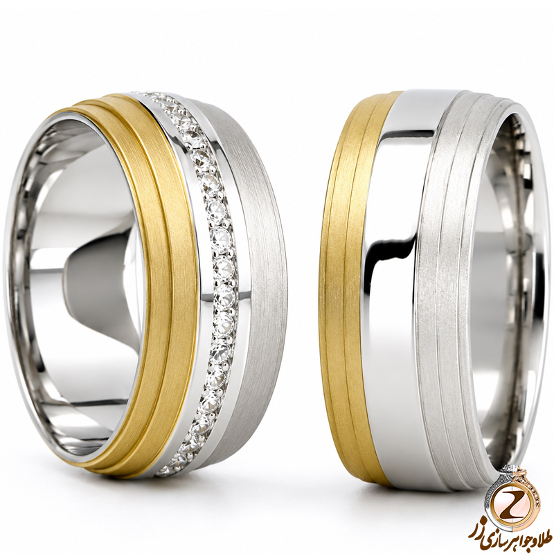 حلقه ست عروسی طلا با نگین الماس تراش برلیان مدل: srd1219