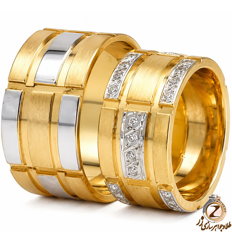 حلقه ست عروسی طلا با نگین الماس تراش برلیان مدل: srd1221