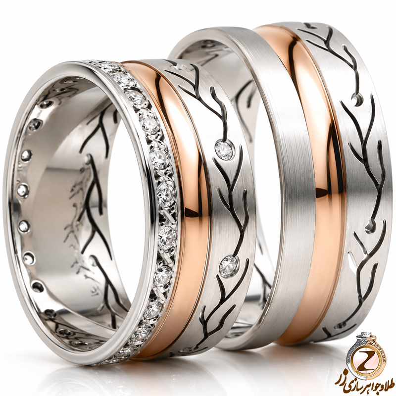 حلقه ست عروسی طلا با نگین الماس تراش برلیان مدل: srd1222