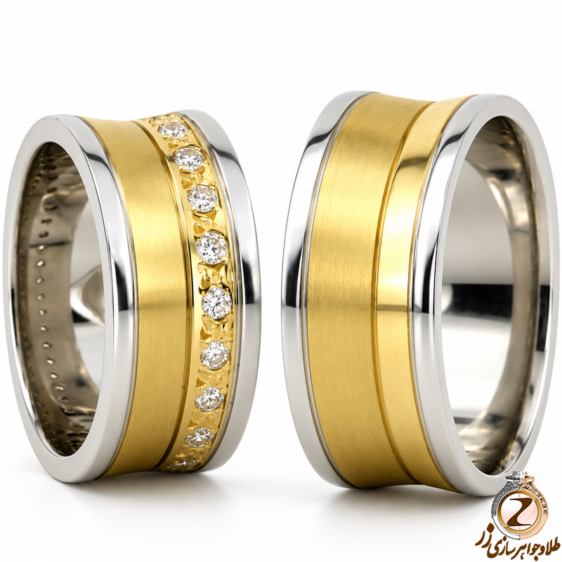 حلقه ست عروسی طلا با نگین الماس تراش برلیان مدل: srd1224
