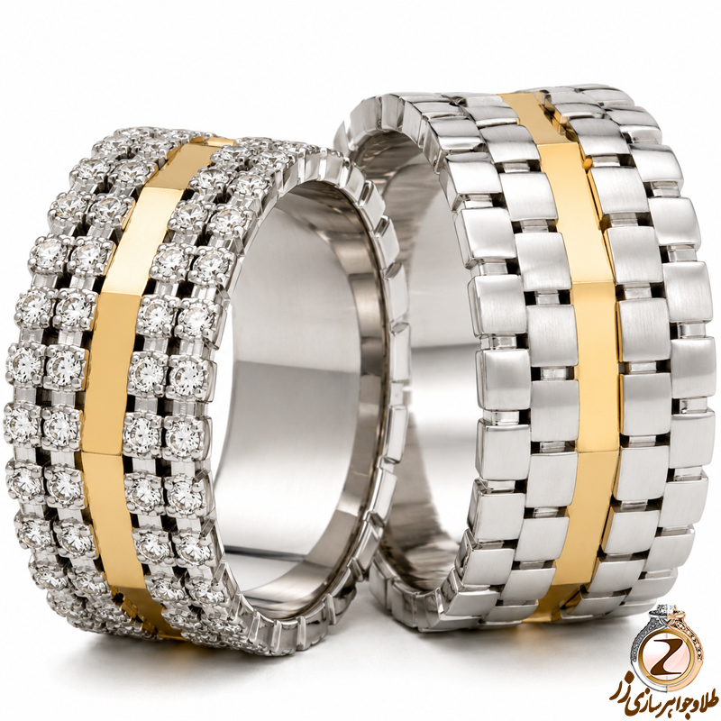 حلقه ست عروسی طلا با نگین الماس تراش برلیان مدل: srd1226