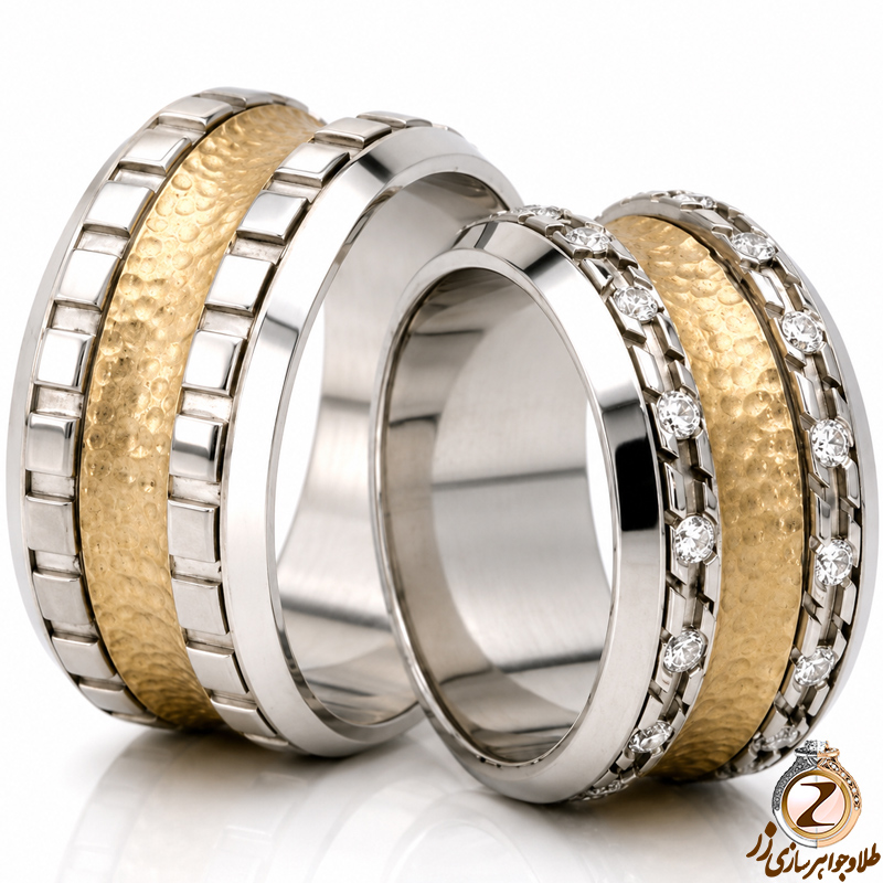 حلقه ست عروسی طلا با نگین الماس تراش برلیان مدل: srd1227