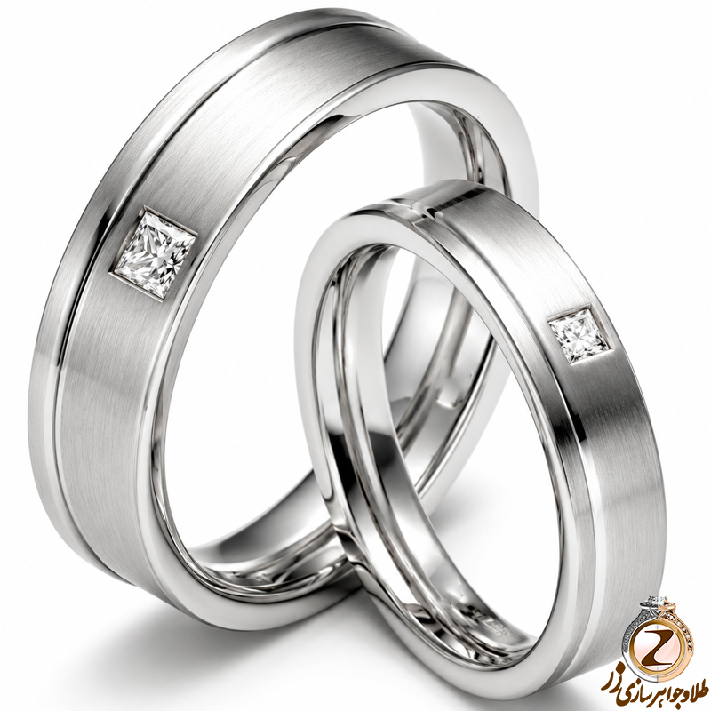 حلقه ست عروسی جواهر با نگین الماس تراش پرنس مدل: srd1255