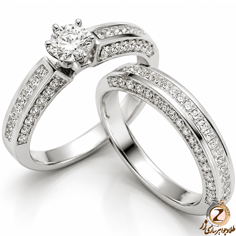 حلقه ست عروسی جواهر با نگین الماس تراش برلیان مدل: srd1256