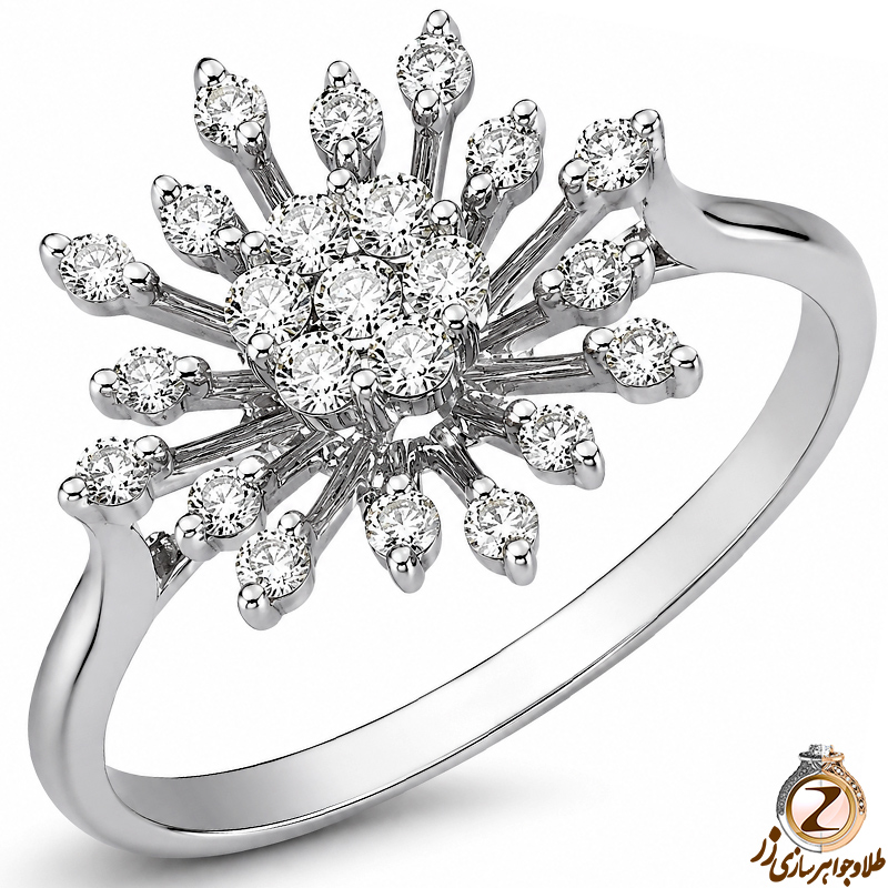 عکس حلقه فلاور (flower) جواهر با نگین الماس تراش برلیان 