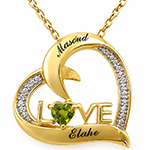 آویز قلب طلا و جواهر با نگین زبرجد و الماس تراش برلیان طرح love مدل: npdf12997