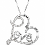 آویز طلای سفید با نگین الماس تراش برلیان طرح قلب و love: مدل pdb2189