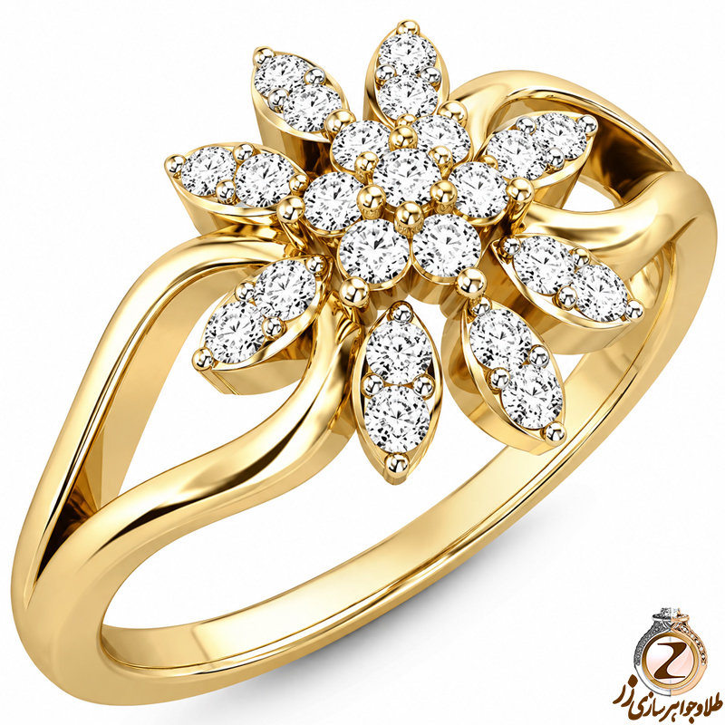 تصویر حلقه فلاور (flower) جواهر با نگین الماس تراش برلیان 