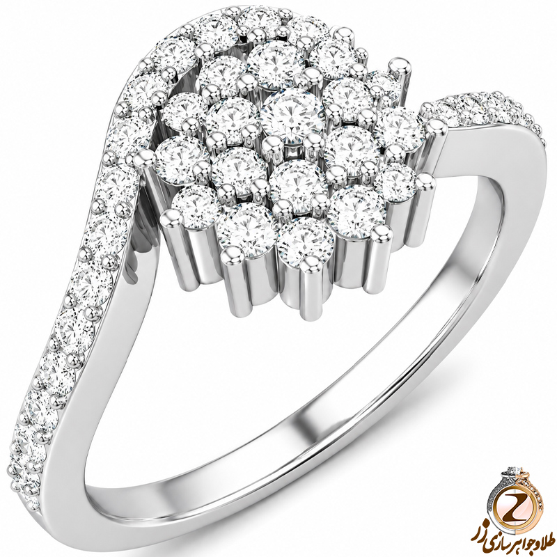 عکس حلقه فلاور (flower) جواهر با نگین الماس تراش برلیان 
