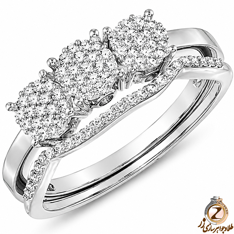 حلقه و پشت حلقه طلای زنانه با نگین الماس تراش برلیان طرح فلاور مدل: RDF1098