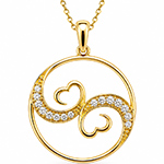 مدال طلای زرد و سفید با نگین الماس تراش برلیان طرح دو قلب: مدل pdb2210