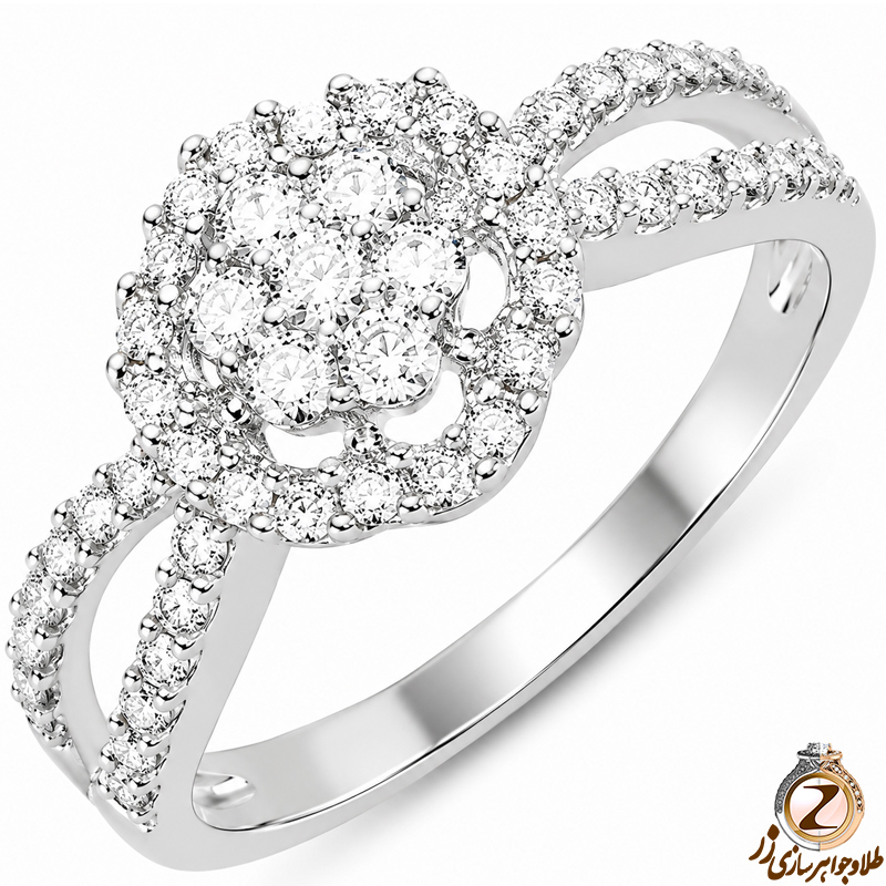 حلقه فلاور (flower) جواهر با نگین الماس تراش برلیان مدل : eng2206